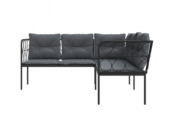 Sonata H Градински диван с възглавници ъглов черен стомана и текстилен