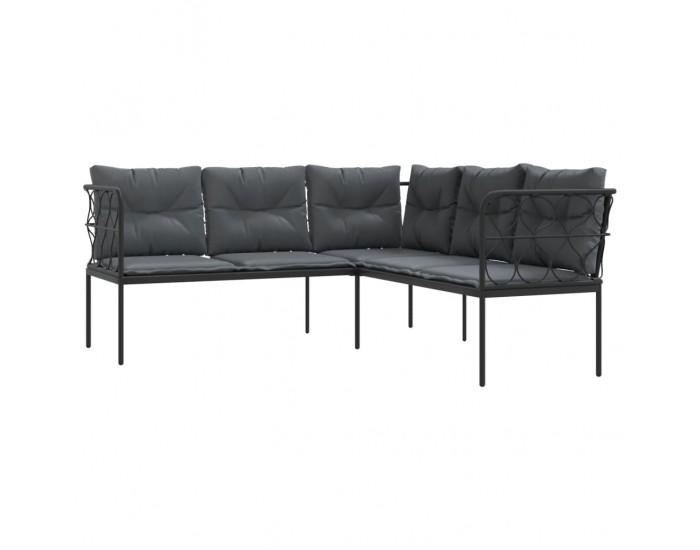 Sonata H Градински диван с възглавници ъглов черен стомана и текстилен