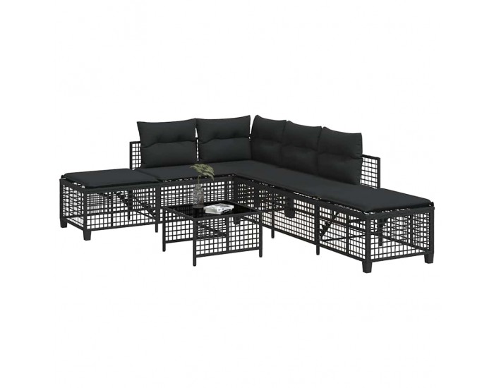 Sonata H Ъглов градински диван от 3 части с възглавници черен полиратан