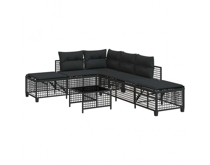 Sonata H Ъглов градински диван от 3 части с възглавници черен полиратан