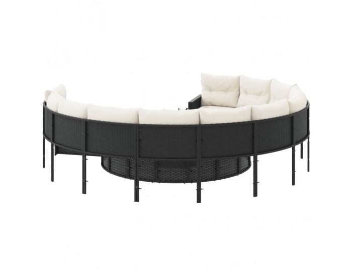 Sonata H Градински диван с възглавници, кръгъл, черен полиратан