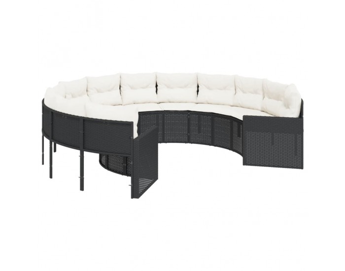 Sonata H Градински диван с възглавници, кръгъл, черен полиратан