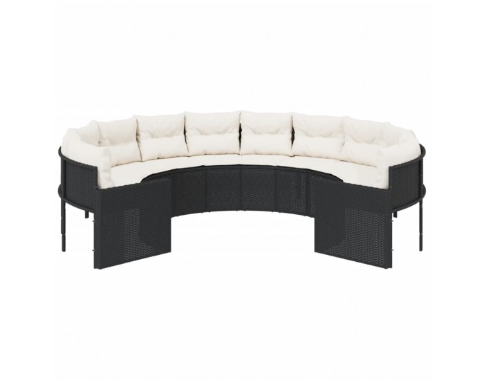 Sonata H Градински диван с възглавници, кръгъл, черен полиратан