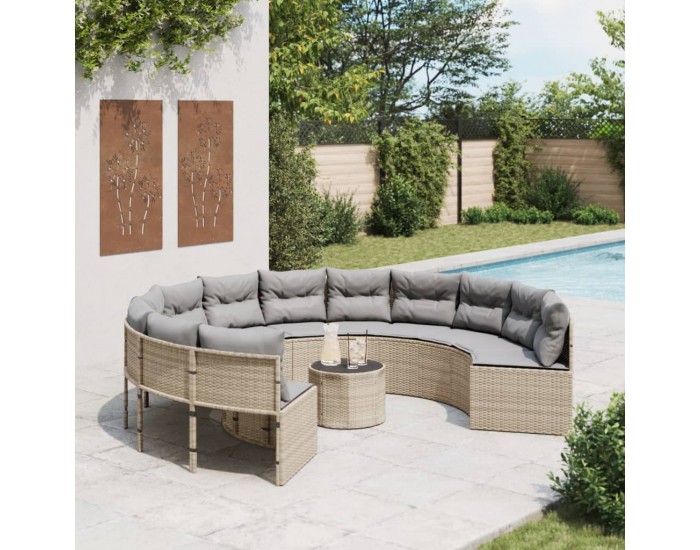 Sonata H Градински диван с маса и възглавници, ъглов, бежов полиратан