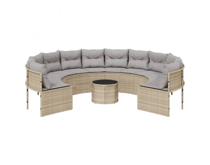 Sonata H Градински диван с маса и възглавници, ъглов, бежов полиратан