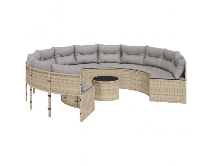 Sonata H Градински диван с маса и възглавници, ъглов, бежов полиратан