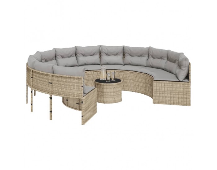 Sonata H Градински диван с маса и възглавници, ъглов, бежов полиратан