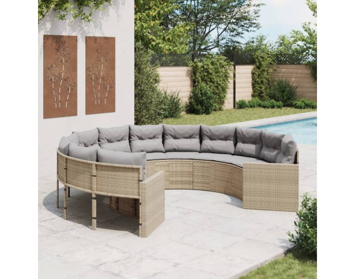 Sonata H Градински диван с възглавници, кръгъл, бежов полиратан