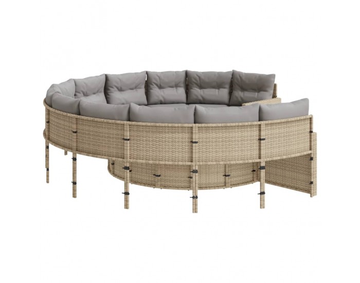 Sonata H Градински диван с възглавници, кръгъл, бежов полиратан