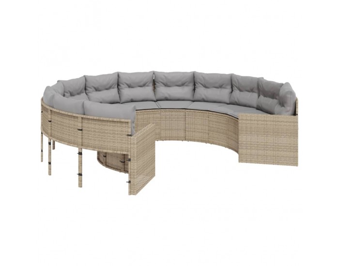 Sonata H Градински диван с възглавници, кръгъл, бежов полиратан