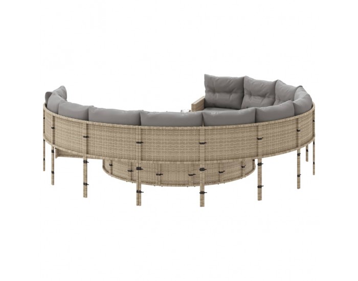 Sonata H Градински диван с възглавници, кръгъл, бежов полиратан