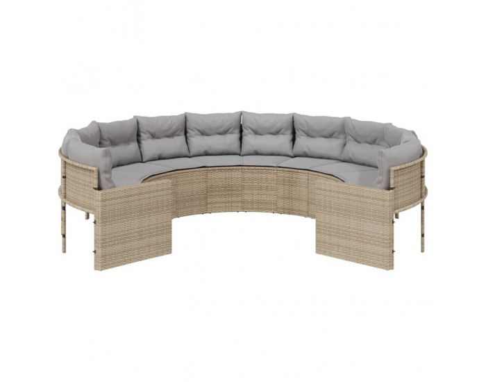 Sonata H Градински диван с възглавници, кръгъл, бежов полиратан