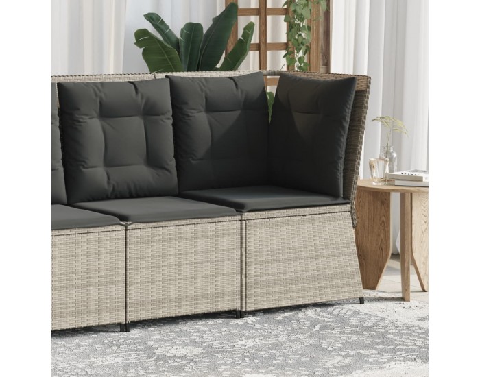 Sonata H Градински ъглов диван с възглавници, светлосив, полиратан