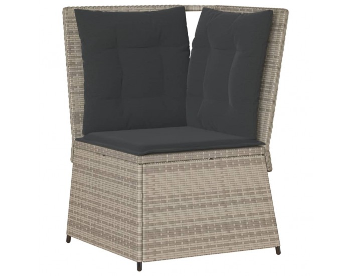 Sonata H Градински ъглов диван с възглавници, светлосив, полиратан