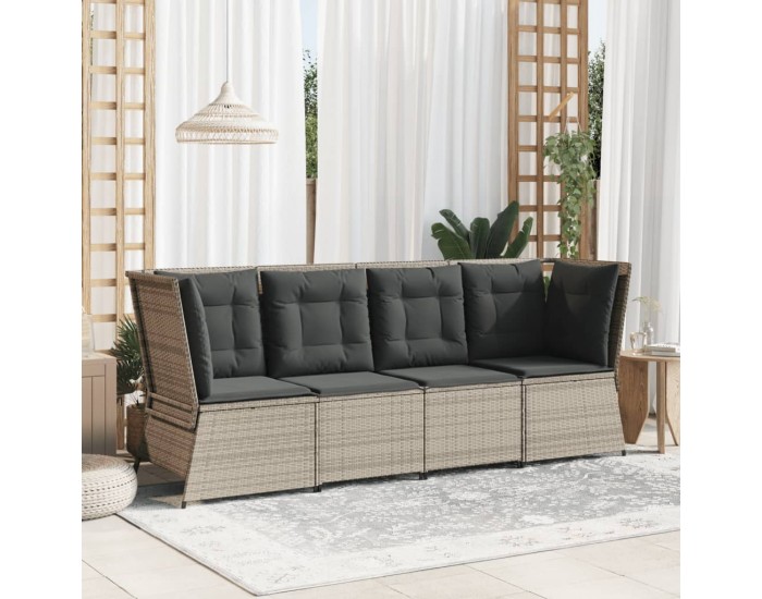 Sonata H Градински ъглов диван с възглавници, светлосив, полиратан