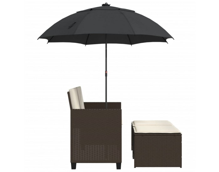 Sonata H 2-местен градински диван с чадър и табуретки кафяв полиратан