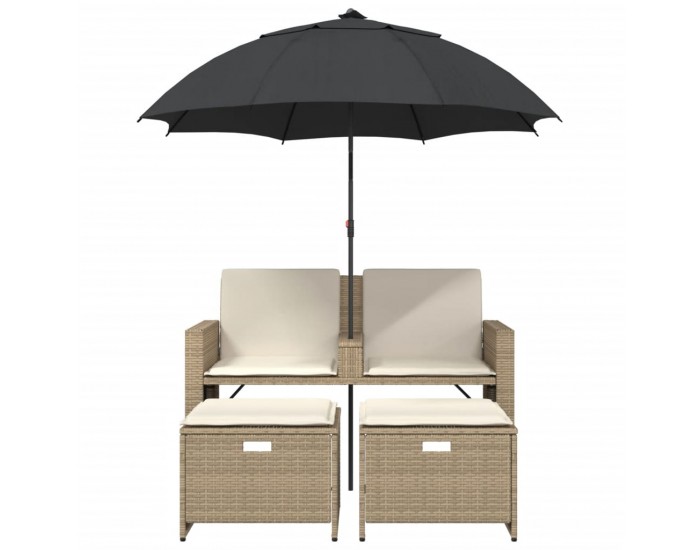 Sonata H 2-местен градински диван с чадър и табуретки бежов полиратан