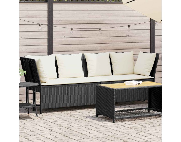 Sonata H Градински диван с възглавници, черен полиратан