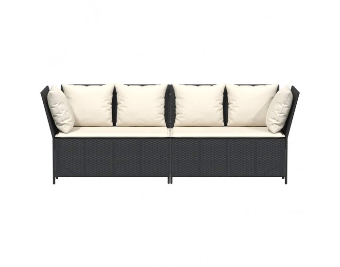 Sonata H Градински диван с възглавници, черен полиратан