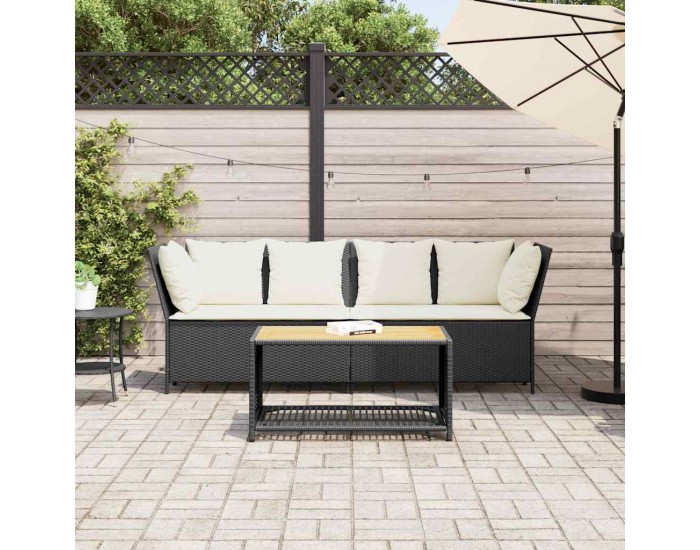 Sonata H Градински диван с възглавници, черен полиратан