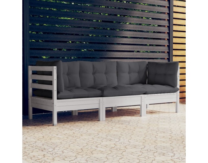 Sonata H 3-местен градински диван с възглавници антрацит, бор масив