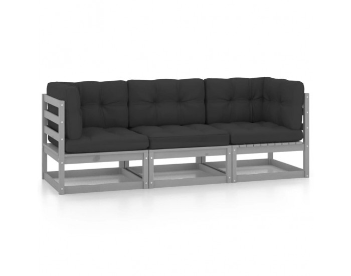 Sonata H 3-местен градински диван с възглавници, борово дърво масив