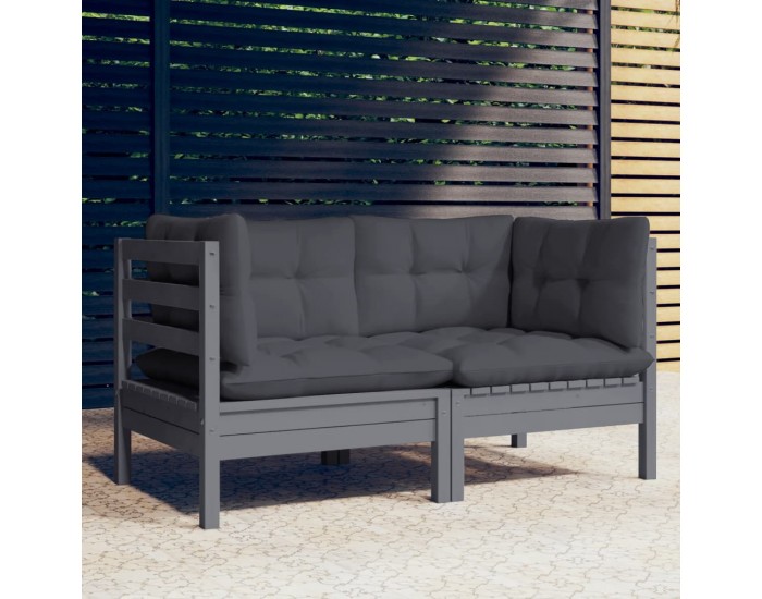 Sonata H 2-местен градински диван с възглавници антрацит, бор масив