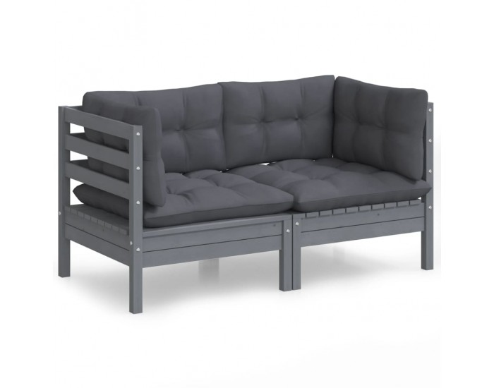 Sonata H 2-местен градински диван с възглавници антрацит, бор масив