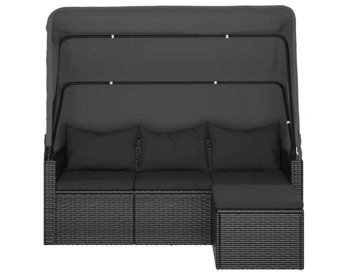 Sonata H 3-местен градински диван с покрив и табуретка черен полиратан