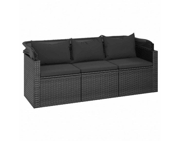 Sonata H 3-местен градински диван с покрив и табуретка черен полиратан