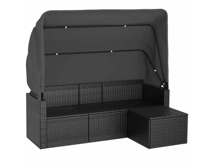 Sonata H 3-местен градински диван с покрив и табуретка черен полиратан