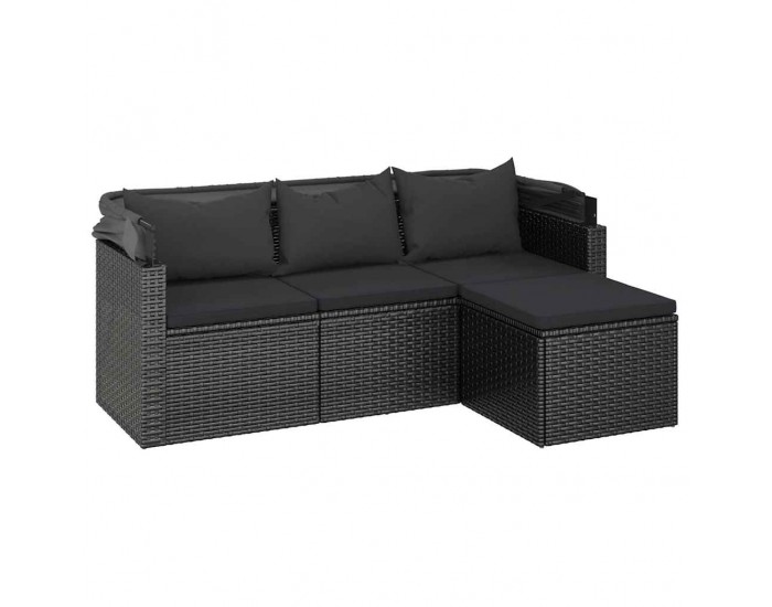 Sonata H 3-местен градински диван с покрив и табуретка черен полиратан