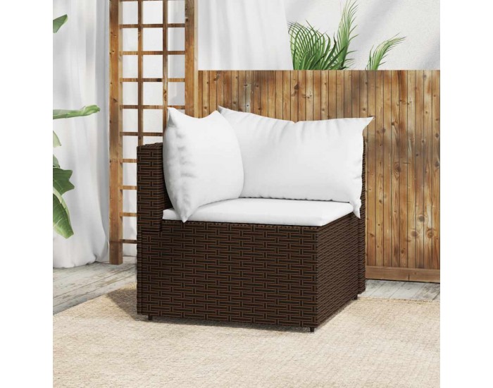 Sonata H Градински ъглов диван с възглавници, кафяв, полиратан