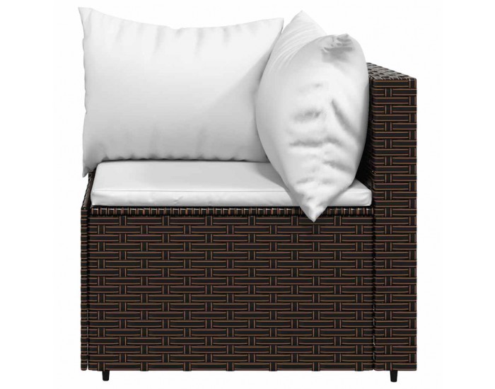 Sonata H Градински ъглов диван с възглавници, кафяв, полиратан