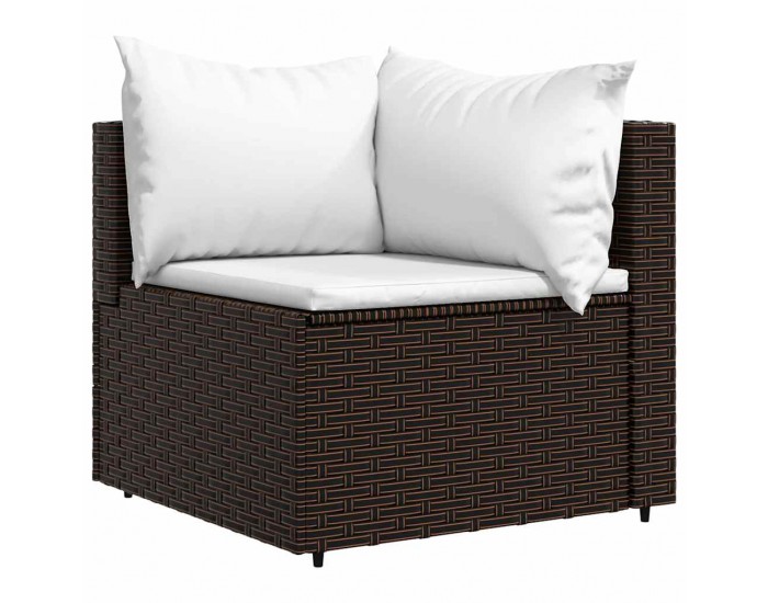 Sonata H Градински ъглов диван с възглавници, кафяв, полиратан