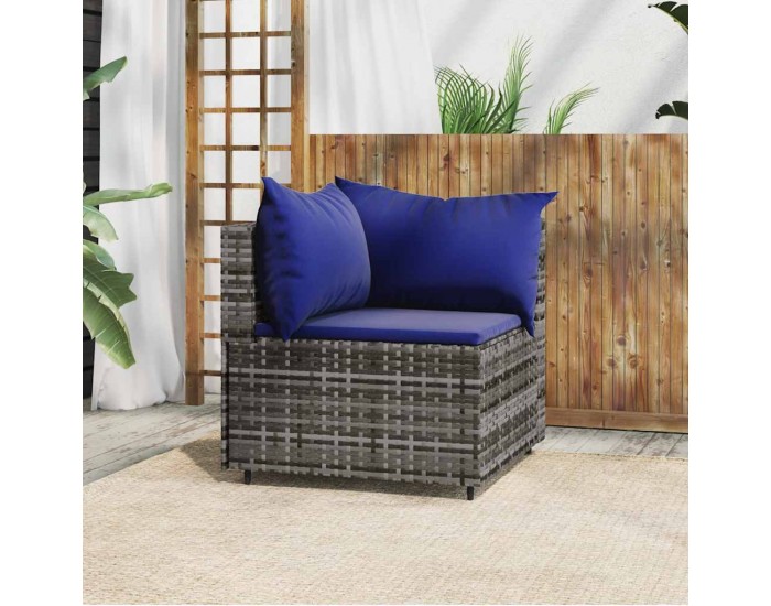 Sonata H Градински ъглов диван с възглавници, сив, полиратан