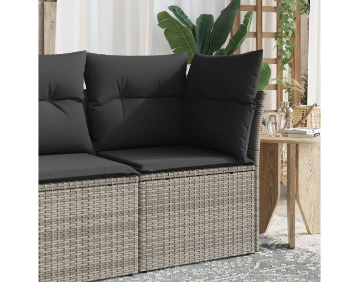 Sonata H Градински ъглов диван с възглавници, сив, полиратан