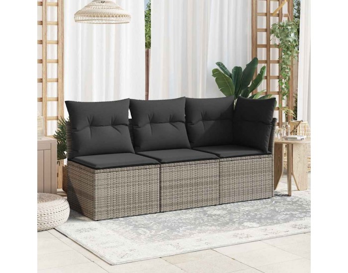Sonata H Градински ъглов диван с възглавници, сив, полиратан