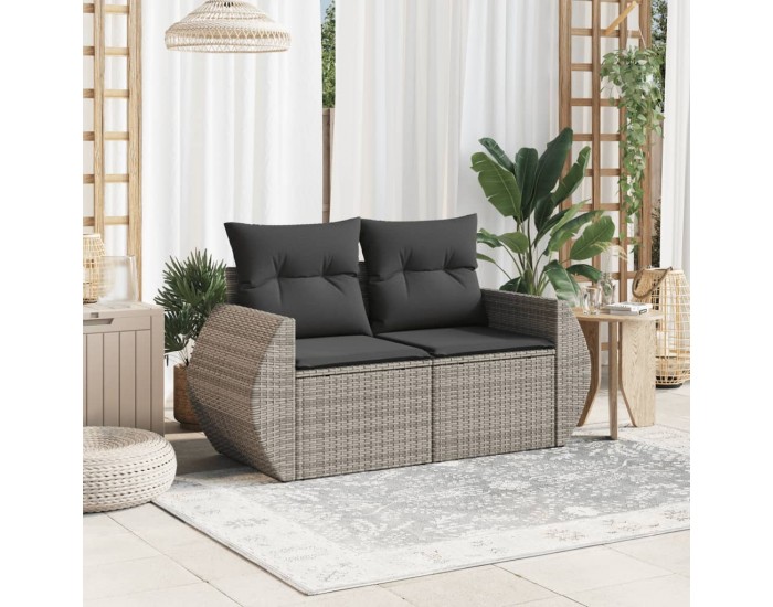 Sonata H Градински диван с възглавници 2-местен сив полиратан