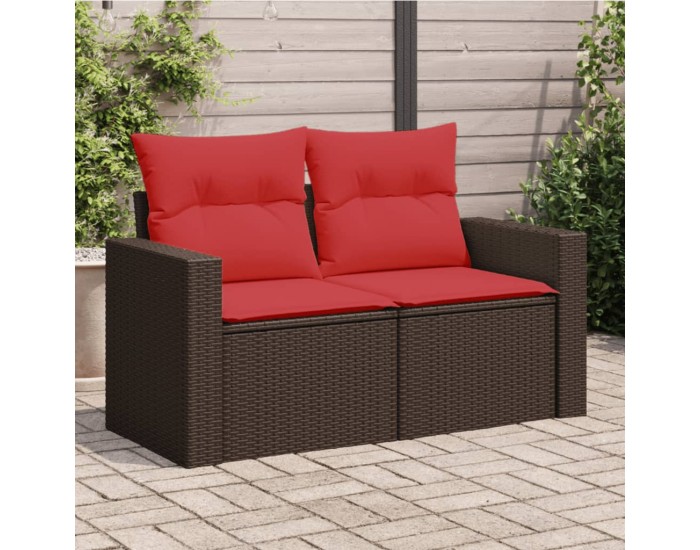 Sonata H Градински диван с възглавници, двуместен, кафяв, полиратан