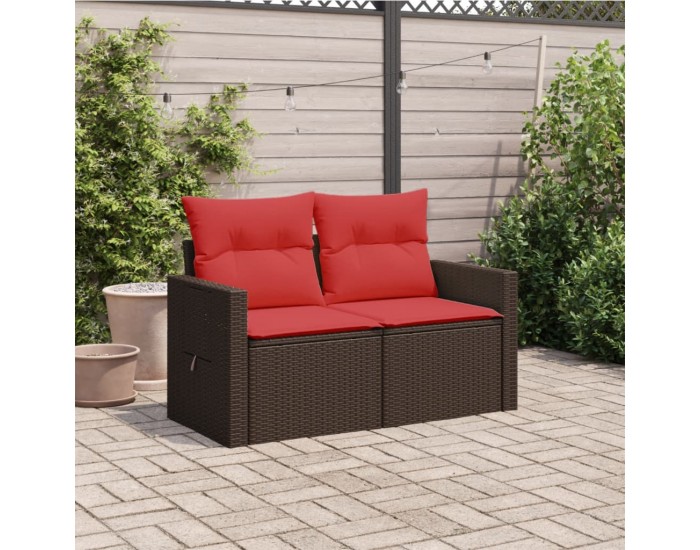 Sonata H Градински диван с възглавници, двуместен, кафяв, полиратан