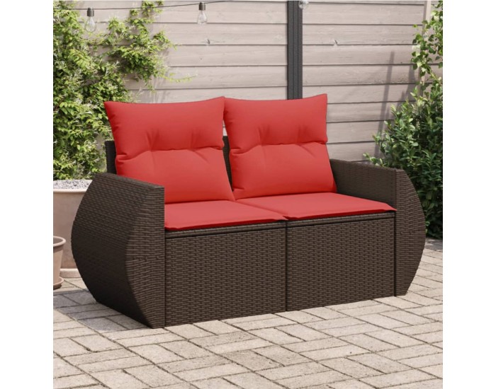 Sonata H Градински диван с възглавници, двуместен, кафяв, полиратан