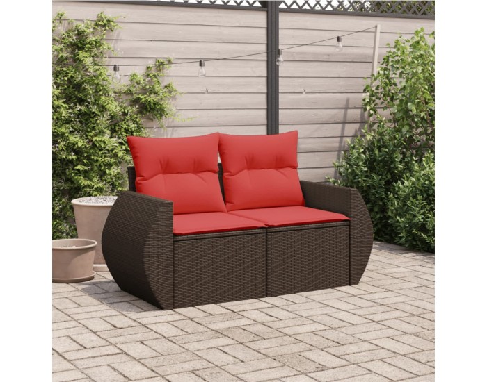 Sonata H Градински диван с възглавници, двуместен, кафяв, полиратан