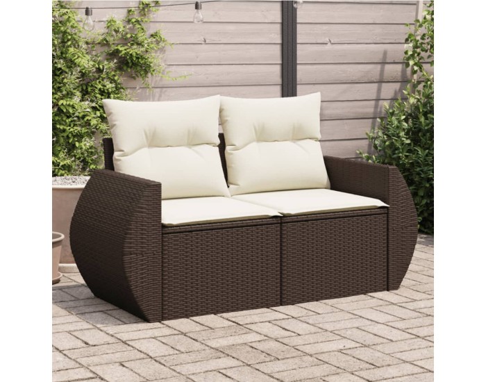 Sonata H Градински диван с възглавници 2-местен кафяв полиратан