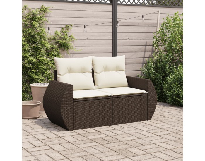 Sonata H Градински диван с възглавници 2-местен кафяв полиратан