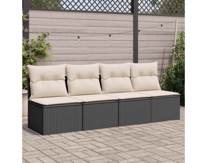 Sonata H Градински диван с възглавници 4-местен черен полиратан