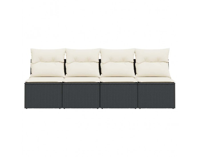 Sonata H Градински диван с възглавници 4-местен черен полиратан