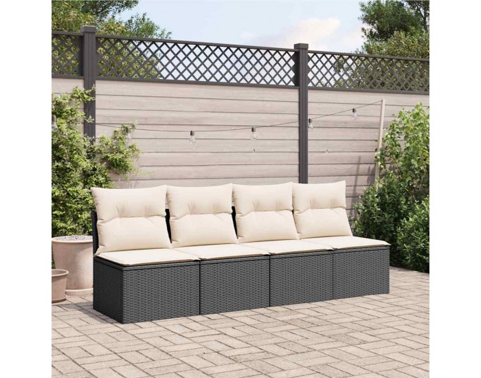 Sonata H Градински диван с възглавници 4-местен черен полиратан