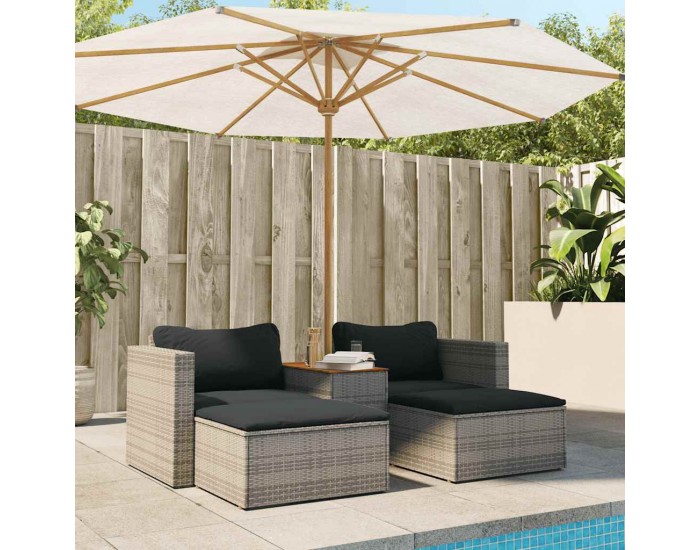 Sonata H Градински диван с възглавници, 5 части, сив полиратан акация