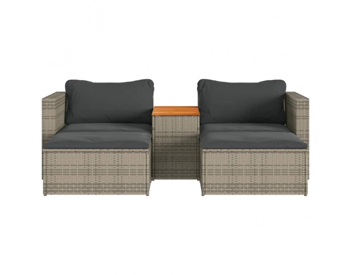 Sonata H Градински диван с възглавници, 5 части, сив полиратан акация